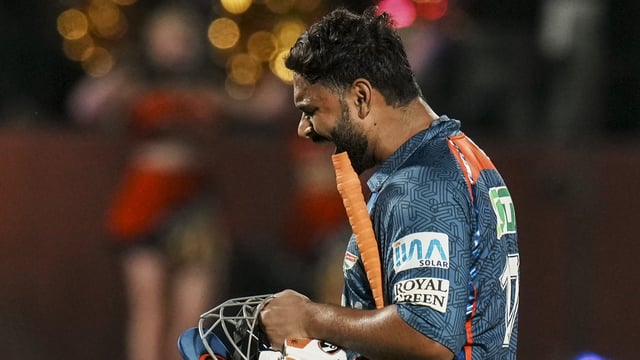 Rishabh Pant reacts as he walks off the field after his dismissal during the Indian Premier League (IPL) 2025 match between Punjab Kings and Lucknow Super Giants