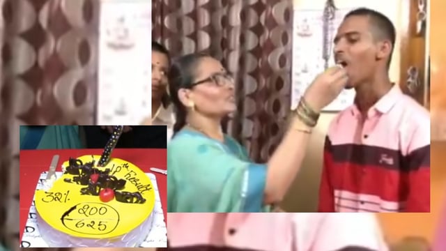The youngster's family got him a cake boldly decorated with his score of 32% 