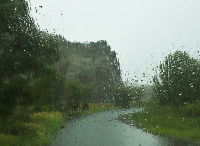Rain drops gather on a car’s window as the Colorado River flows near Kremmling, Colorado, on Sept. 4, 2024. Rain falls as the river flows down stream. (Photo by RJ Sangosti/The Denver Post)