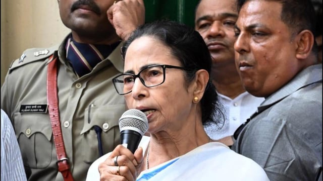 West Bengal chief minister Mamata Banerjee addresses the media during her visit to violence-hit Murshidabad on Monday. (ANI)