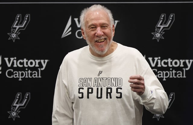 Head coach Gregg Popovich of the San Antonio Spurs address the media at the San Antonio Spurs Media Day at the Victory Capital Performance Center on September 30, 2024 in San Antonio, Texas.