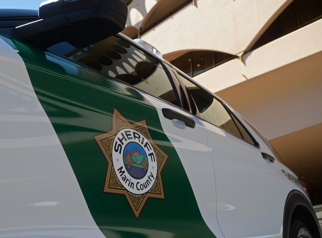 A Marin County Sheriff’s Office patrol vehicle parks outside the Marin County Civic Center in San Rafael, Calif., on Tuesday, May 16, 2023. (Alan Dep/Marin Independent Journal)