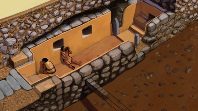 A rendering of the chamber, or gallery, where the snuff tubes were discovered. This private chamber had restricted access, suggesting that the use of psychedelics was a special ritual reserved for the elite.
