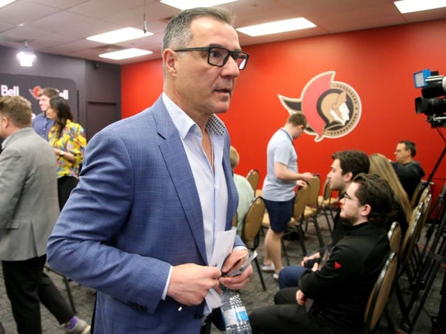 Ottawa Senators GM Steve Staios meets with the media on May 5 following the team's playoff loss to Toronto.