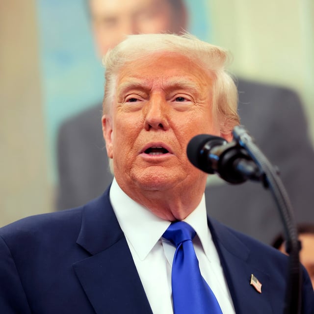 Donald Trump delivers remarks on the NFL Draft in the Oval Office of the White House on May 5, 2025 in Washington, DC.