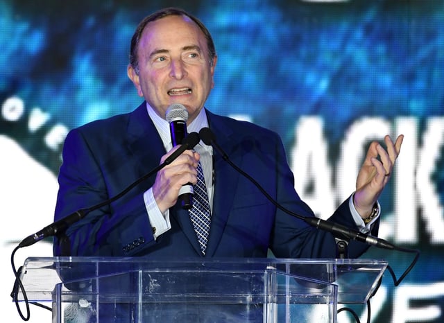 NHL Commissioner Gary Bettman speaks before the Vegas Golden Knights was announced as the name for the Las Vegas NHL franchise at T-Mobile Arena on November 22, 2016 in Las Vegas, Nevada. The team will begin play in the 2017-18 season.
