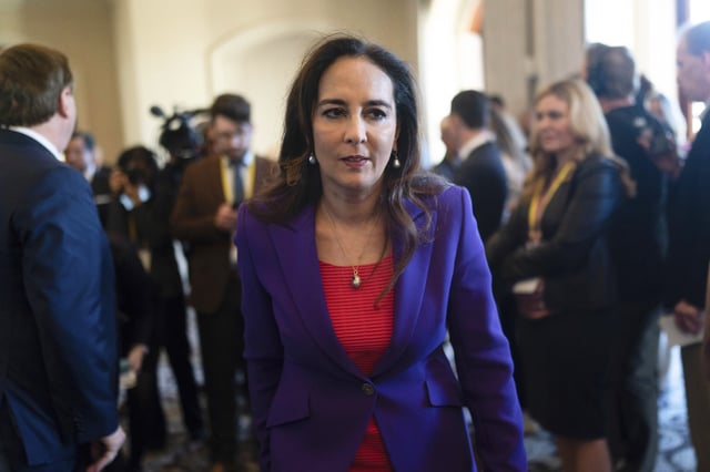 FILE - Harmeet Dhillon walks through a hallway after talking to reporters at the Republican National Committee winter meeting in Dana Point, Calif., Jan. 27, 2023. (AP Photo/Jae C. Hong, File)