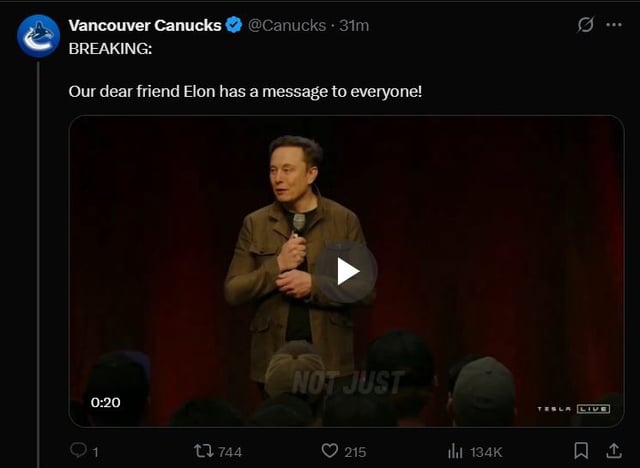 A screenshot of the Vancouver Canucks X account after it was compromised on Monday.