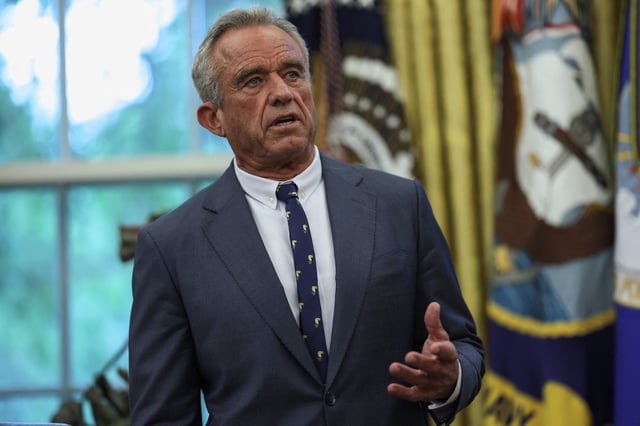 Health and Human Services (HHS) Secretary Robert F. Kennedy, Jr. speaks as President Donald Trump (not pictured) signs executive orders and proclamations in the Oval Office at the White House, in Washington, D.C., on May 5, 2025.