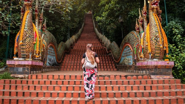 Stairs to Doi Suthep temple in Thailand, one of the most-visited countries by European travellers