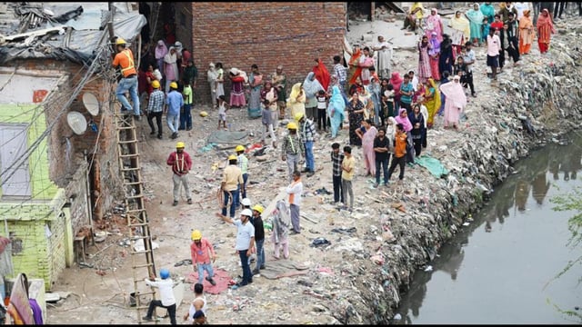 Demolition drive underway at the spot. (Vipin Kumar/HT Photo)