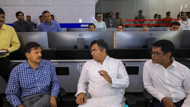 Parvesh Verma interacts with officials during inspection of the NDMC control room on Monday. (X-Parvesh Verma)