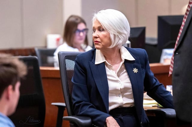Former Mesa County Clerk and Recorder Tina Peters looks on during sentencing for her election interference case at the Mesa County District Court Thursday, Oct. 3, 2024, in Grand Junction, Colo. (Larry Robinson/The Grand Junction Daily Sentinel via AP)