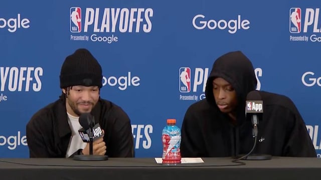 Brunson and Anunoby address the media after the Knicks' Game 1 win over the Celtics.