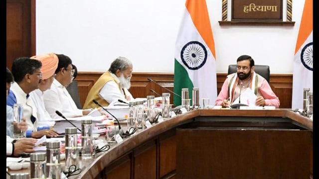 Haryana chief minister Nayab Saini chairs a cabinet meeting in Chandigarh on Monday. (ANI)
