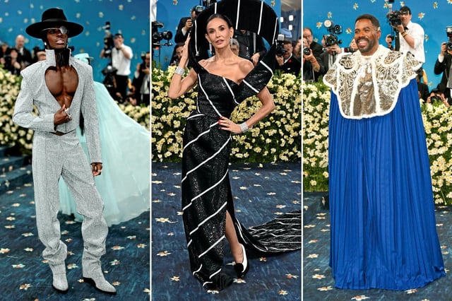 Le mannequin Alton Mason, Demi Moore et l'acteur américain Colman Domingo au Met Gala, le 5 mai 2025.
