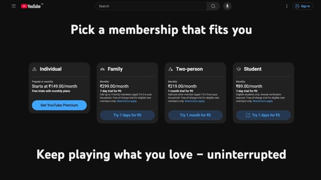 YouTube starts testing two-person Premium plans starting at Rs 219 per month