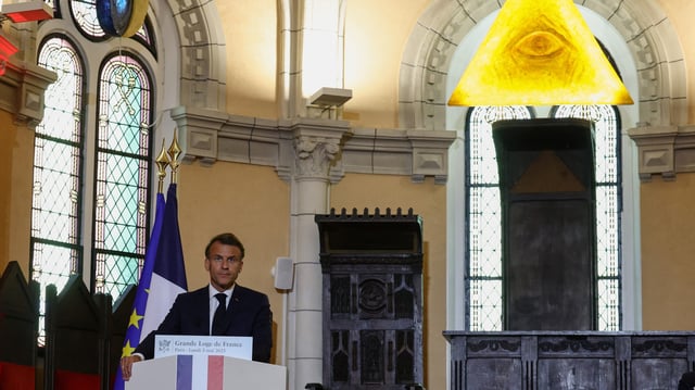 Emmanuel Macron lors d’un discours prononcé devant les francs-maçons de la Grande Loge de France à Paris, le 5 mai 2025.