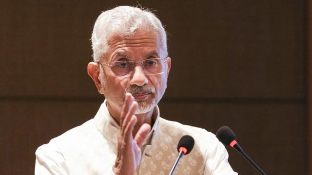 External affairs minister S Jaishankar speaks at the launch of Global Access to Talent from India Foundation in New Delhi on Tuesday. (PTI Photo)