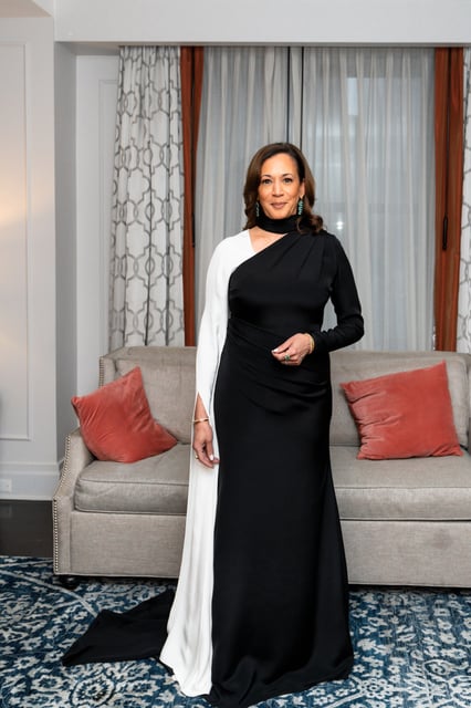 Former VP Harris wore a custom black-and-white gown by Off-White.