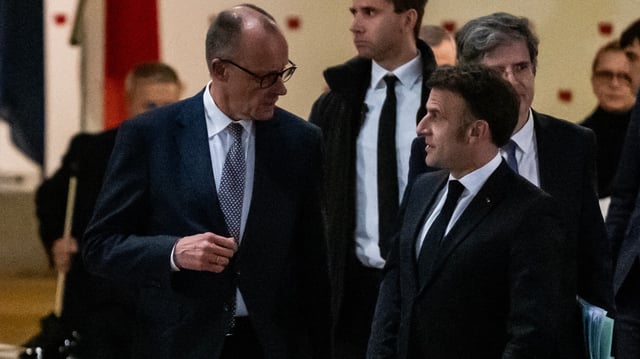 Le chancelier allemand, Friedrich Merz, et le président français Emmanuel Macron, le 18 mars 2025.