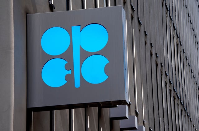 OPEC logo is seen at the OPEC headquarters in Vienna on May 24, 2017, on the eve of the Organization of the Petroleum Exporting Countries (OPEC) meeting.