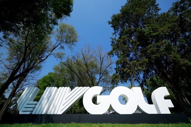 LIV GOLF sign is seen prior day two of LIV Golf Mexico City at Club de Golf Chapultepec on April 26, 2025 in Mexico City, Mexico.
