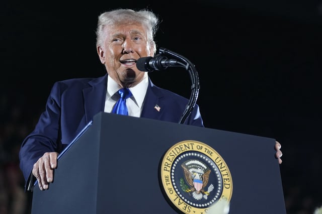 President Donald Trump gives a commencement address at the University of Alabama on Thursday, May 1, 2025.
