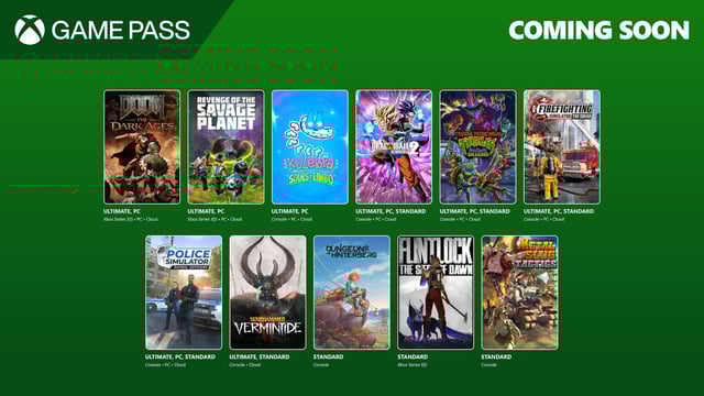 Key visual showing off the games coming to Xbox Game Pass during the month of May 2025.