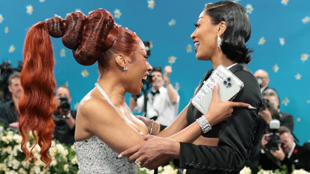 Megan Thee Stallion and Angel Reese attend the Met Gala, an annual fundraising gala held for the benefit of the Metropolitan Museum of Art's Costume Institute with this year's theme 'Superfine: Tailoring Black Style,' in New York City, New York, U.S., May 5, 2025. REUTERS/Mario Anzuoni