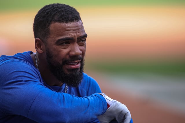 May 2, 2025; Atlanta, Georgia, USA;  Los Angeles Dodgers right fielder Teoscar Hernandez (37) during batting practice before a game against the Atlanta Braves at Truist Park. Brett Davis-Imagn Images