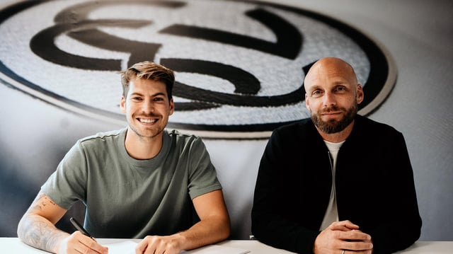 SVE-Innenverteidiger Maximilian Rohr (links) und SVE-Sport-Vorstand Ole Book (rechts)