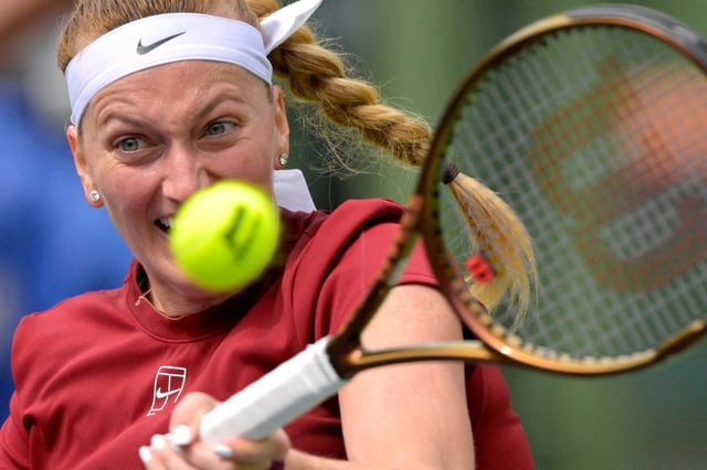 Mar 5, 2025; Indian Wells, CA, USA;  Petra Kvitova (CZE) hits a shot against Varvara Gracheva (not pictured) in her first round match during the BNP Paribas Open at the Indian Well Tennis Garden. Jayne Kamin-Oncea-Imagn Images/ File Photo