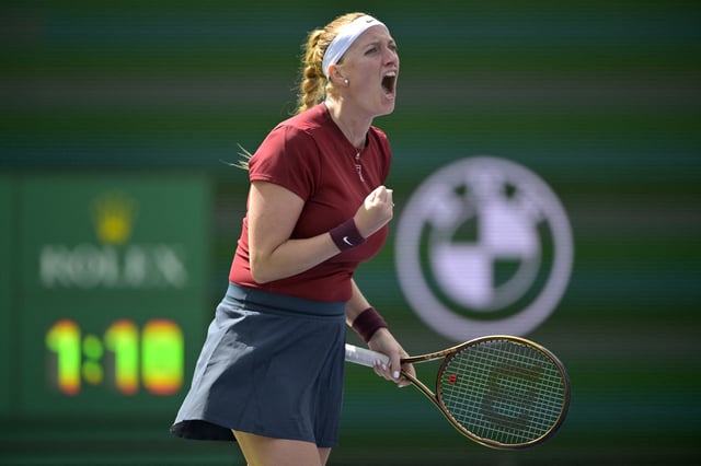 Mar 5, 2025; Indian Wells, CA, USA;  Petra Kvitova (CZE) reacts after winning a point against Varvara Gracheva (not pictured) in her first round match during the BNP Paribas Open at the Indian Well Tennis Garden. Jayne Kamin-Oncea-Imagn Images/ File Photo