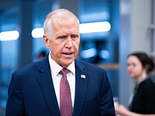 UNITED STATES - APRIL 8: Sen. Thom Tillis, R-N.C., arrives for a vote in the Capitol on Tuesday, April 8, 2025. (Bill Clark/CQ-Roll Call, Inc via Getty Images)