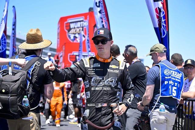 May 4, 2025; Fort Worth, Texas, USA; NASCAR Cup Series driver Jesse Love (62) is introduced before the start of the Wurth 400 race at Texas Motor Speedway. Mandatory Credit: Jerome Miron-Imagn Images/File Photo