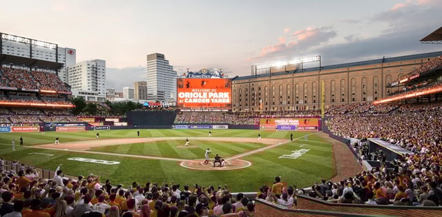 A rendering of the Orioles’ new scoreboard in center field at Camden Yards, which will be in place for the 2026 season. It will be the 12th largest in MLB, according to the team. (Courtesy/Baltimore Orioles)