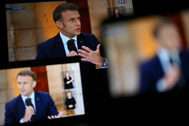 Emmanuel Macron lors d’une interview donnée à TF1 et France 2, à Caen le 6 juin 2024,