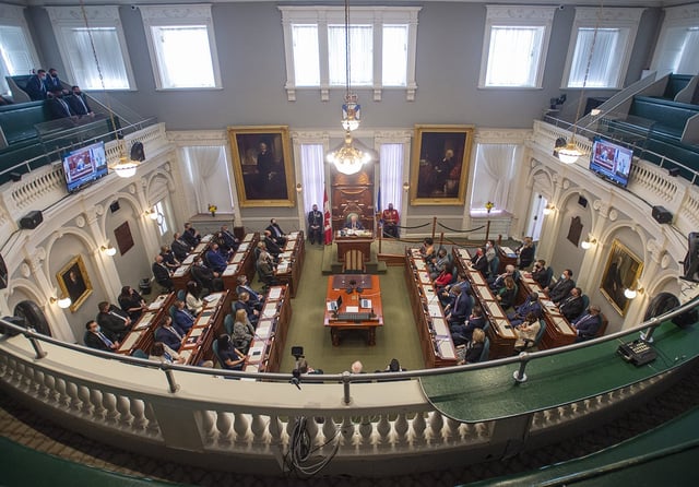 Nova Scotia Lt.-Gov. Arthur LeBlanc reads the speech from throne at the legislature in Halifax on Tuesday, Oct. 12, 2021. THE CANADIAN PRESS/Andrew Vaughan