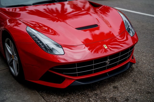 A Ferrari vehicle parked on Rodeo Drive in Beverly Hills, Calif., on April 30, 2025.