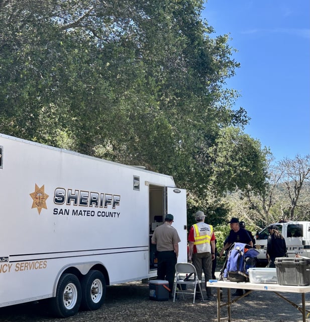 Search and rescue operations set up by San Mateo County Sheriff’s Office at the Windy Hill Open Space Preserve on May 5, 2025. Photo by Simmerdeep Kaur.
