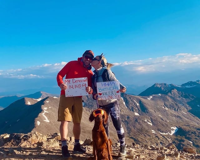 Alex and Nina Pancoe pose at the peak of  Mount Democrat in Colorado. Alex Pancoe died Sunday while climbing the fifth-highest mountain in the world. (Photo courtesy of Nina Pancoe)