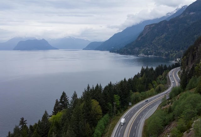 Motorists travel on the Sea-to-Sky highway between Horseshoe Bay and Lions Bay, B.C., on Friday, April 23, 2021. RCMP said a 16-year-old hiker died on May 4 after falling down a gully. THE CANADIAN PRESS/Darryl Dyck