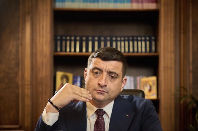 Presidential candidate George Simion, the leader of the Alliance for the Unity of Romanians (AUR) speaks during an interview in Bucharest, Romania, Tuesday, May 6, 2025. (AP Photo/Vadim Ghirda)