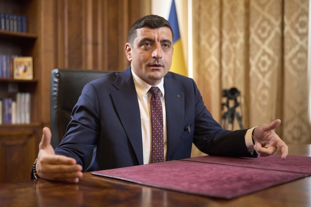 Presidential candidate George Simion, the leader of the Alliance for the Unity of Romanians (AUR) speaks during an interview in Bucharest, Romania, Tuesday, May 6, 2025. (AP Photo/Vadim Ghirda)