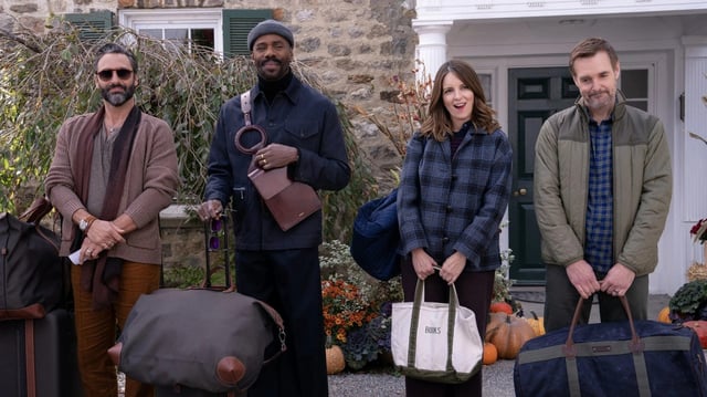 From left, Marco Calvani as Claude, Colman Domingo as Danny, Tina Fey as Kate and Will Forte as Jack in “The Four Seasons.” (Jon Pack/Netflix/TNS)