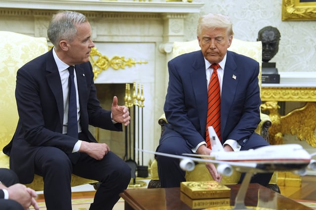 President Donald Trump meets Canadian Prime Minister Mark Carney in the Oval Office of the White House, Tuesday, May 6, 2025, in Washington.