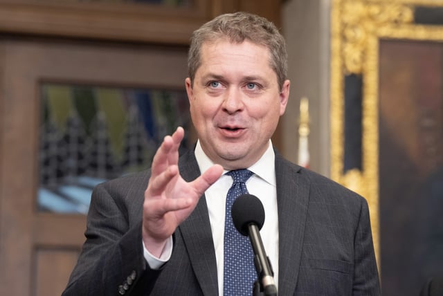 Opposition House Leader Andrew Scheer speaks with reporters in the foyer of the House of Commons, Tuesday, Jan 7, 2025 in Ottawa. THE CANADIAN PRESS/Adrian Wyld