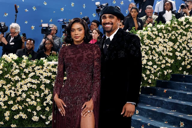 Bry Burrows and Jalen Hurts make their first Met Gala appearance on May 05, 2025, in New York City.
