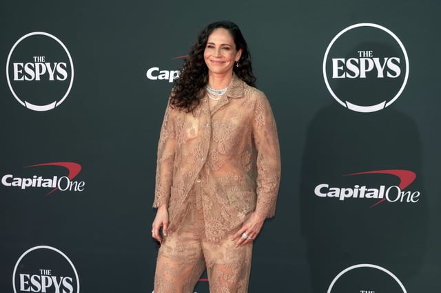 Former WNBA player Sue Bird arrives on the red carpet before the 2023 ESPYS at the Dolby Theatre.